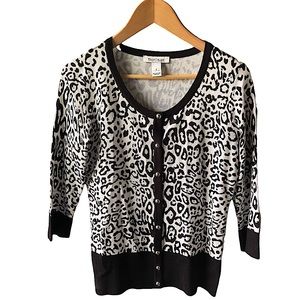 LWhite House Black Market Leopard Cardigan